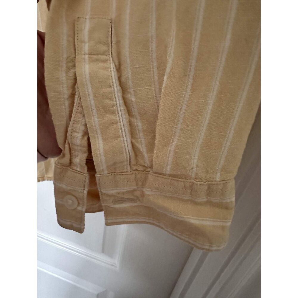 UNIQLO Linen Blend Striped Blouse Beige Band Collar Long Sleeve Women's Small - Picture 5 of 7